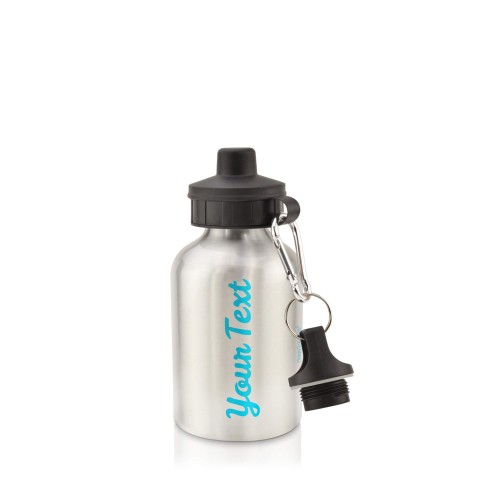 in Silver (400ml) with Screw Cap - Sky Blue (Personalised with Text)