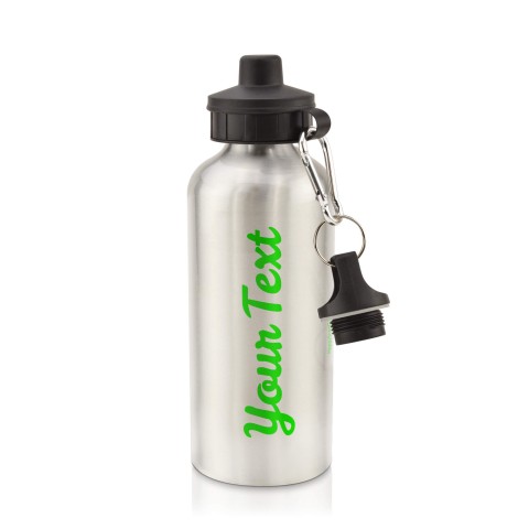 in Silver (600ml) with Screw Cap - Bright Green (Personalised with Text)