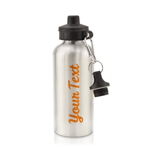 in Silver (600ml) with Screw Cap - Orange (Personalised with Text)