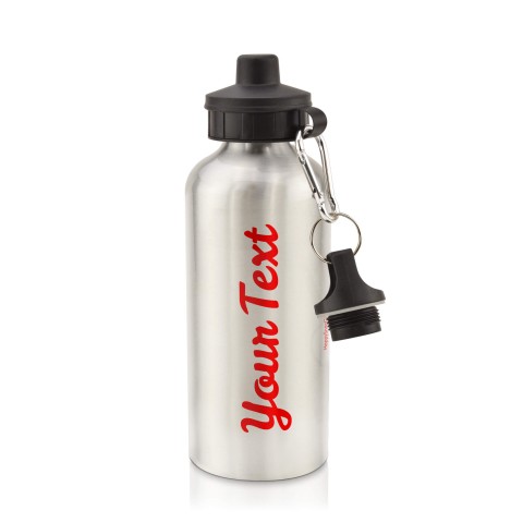 in Silver (600ml) with Screw Cap - Red (Personalised with Text)