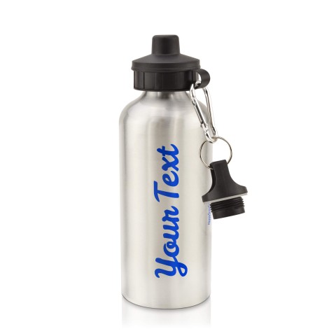in Silver (600ml) with Screw Cap - Royal Blue (Personalised with Text)