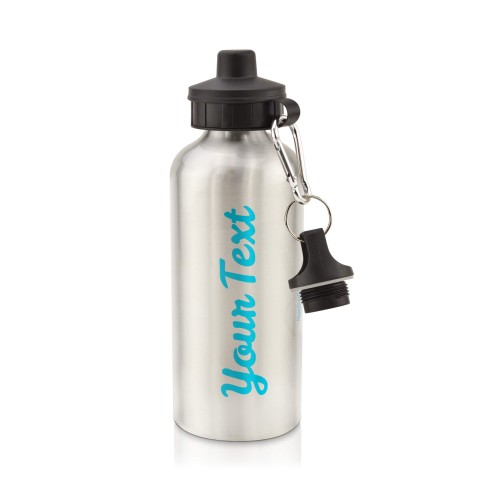 in Silver (600ml) with Screw Cap - Sky Blue (Personalised with Text)
