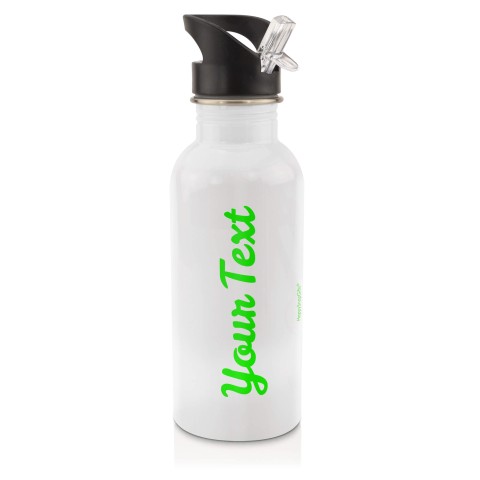 in White (600ml) with Drinking Straw - Bright Green (Personalised with Text)