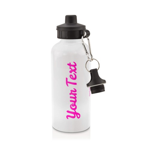 in White (600ml) with Screw Cap - Fuchsia Pink (Personalised with Text)