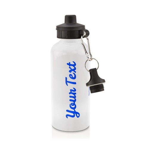 in White (600ml) with Screw Cap - Royal Blue (Personalised with Text)