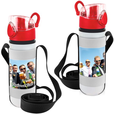 - Red with 1 Wrapped Around Image (Optional Personalised Gift Text) with Black Water Bottle Sling