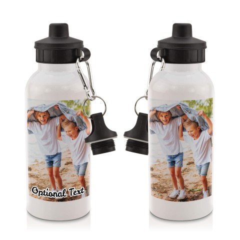 in White (600ml) with Screw Cap with 1 Photo Printed Front & Back (Optional Personalised Gift Text)