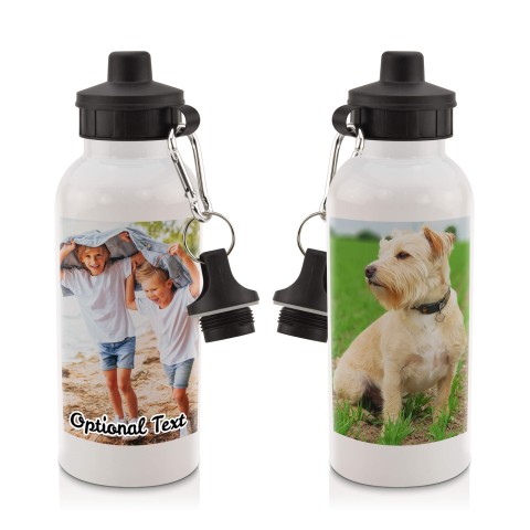 in White (600ml) with Screw Cap with 2 Photos Printed Front & Back (Optional Personalised Gift Text)