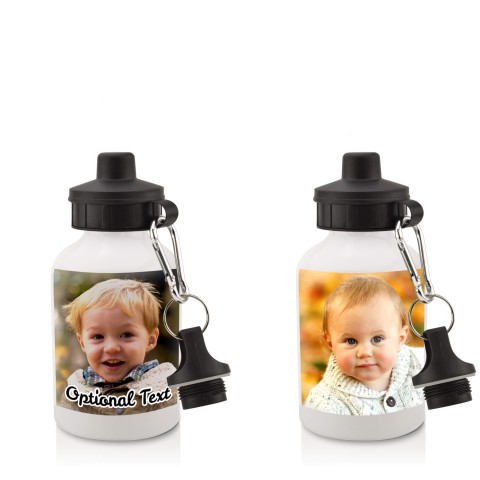 in White (400ml) with Screw Cap with 2 Photos Printed Front & Back (Optional Personalised Gift Text)