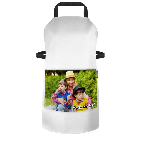 (70cm x 55cm) - White Polycotton Fabric Adjustable Neck Fastening (Optional Personalised Gift Text) with Pocket for Photo Print