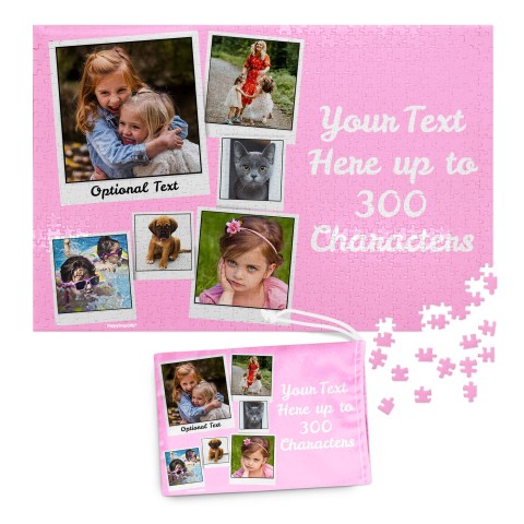 300 Pieces (Polaroid Style Photo Print) Baby Pink (Optional Personalised Gift Text) & Matching Drawstring Gift Bag