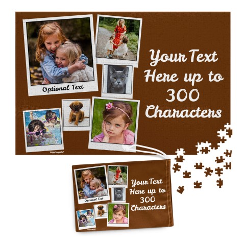 300 Pieces (Polaroid Style Photo Print) Brown (Optional Personalised Gift Text) & Matching Drawstring Gift Bag