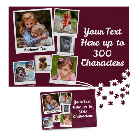 300 Pieces (Polaroid Style Photo Print) Burgundy (Optional Personalised Gift Text) & Matching Drawstring Gift Bag