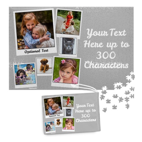 300 Pieces (Polaroid Style Photo Print) Grey (Optional Personalised Gift Text) & Matching Drawstring Gift Bag