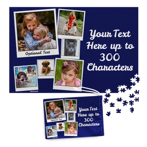 300 Pieces (Polaroid Style Photo Print) Navy Blue (Optional Personalised Gift Text) & Matching Drawstring Gift Bag