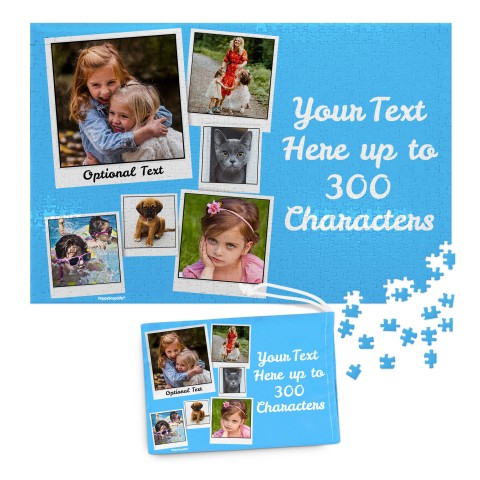 300 Pieces (Polaroid Style Photo Print) Sky Blue (Optional Personalised Gift Text) & Matching Drawstring Gift Bag