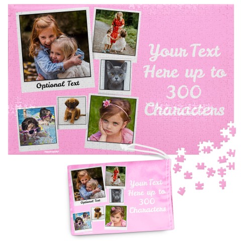 768 Pieces (Polaroid Style Photo Print) - Baby Pink (Personalised with Text) & Matching Drawstring Gift Bag