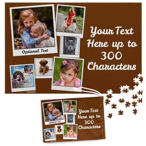 768 Pieces (Polaroid Style Photo Print) Brown (Personalised with Text) & Matching Drawstring Gift Bag