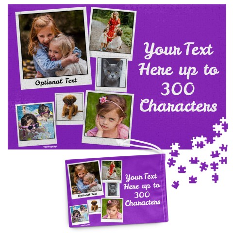 768 Pieces (Polaroid Style Photo Print) - Purple (Personalised with Text) & Matching Drawstring Gift Bag