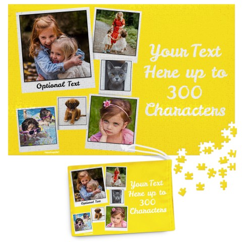 768 Pieces (Polaroid Style Photo Print) - Yellow (Personalised with Text) & Matching Drawstring Gift Bag