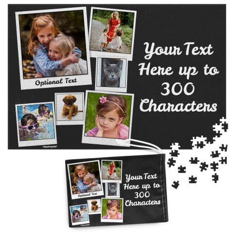 768 Pieces (Polaroid Style Photo Print) - Black (Personalised with Text) & Matching Drawstring Gift Bag