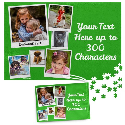 768 Pieces (Polaroid Style Photo Print) - Bright Green (Personalised with Text) & Matching Drawstring Gift Bag