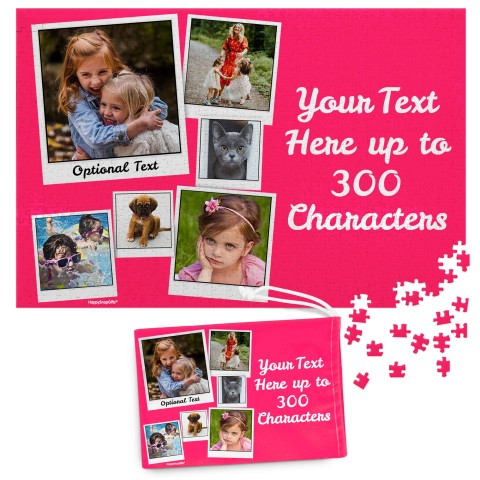 768 Pieces (Polaroid Style Photo Print) - Fuchsia Pink (Personalised with Text) & Matching Drawstring Gift Bag