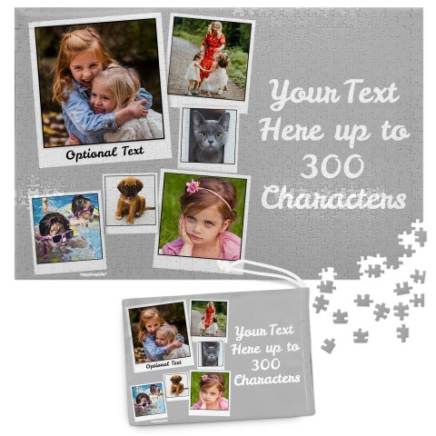 768 Pieces (Polaroid Style Photo Print) (Grey) (Personalised with Text) & Matching Drawstring Gift Bag