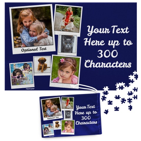 768 Pieces (Polaroid Style Photo Print) Navy Blue (Personalised with Text) & Matching Drawstring Gift Bag
