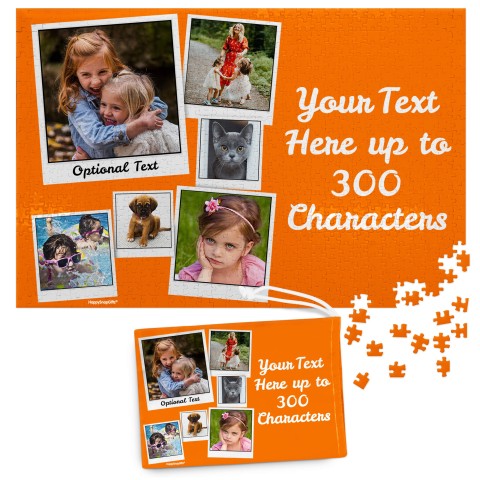 768 Pieces (Polaroid Style Photo Print) - Orange (Personalised with Text) & Matching Drawstring Gift Bag