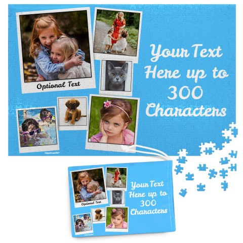 768 Pieces (Polaroid Style Photo Print) - Sky Blue (Personalised with Text) & Matching Drawstring Gift Bag