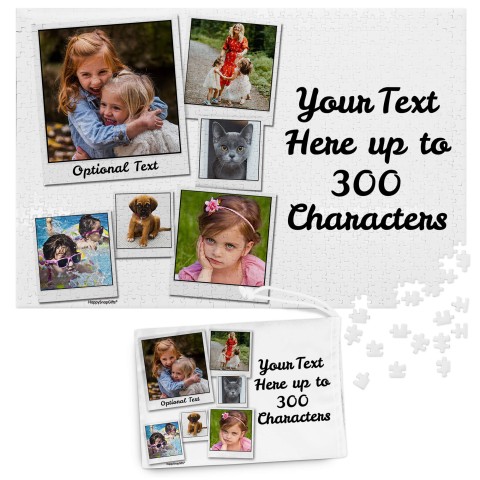 768 Pieces (Polaroid Style Photo Print) - White (Personalised with Text) & Matching Drawstring Gift Bag