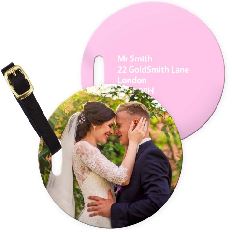 (10cm Circle) - Baby Pink with Leather Strap (Personalised with Text)