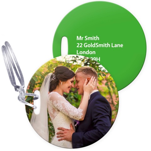 (10cm Circle) - Bright Green with Clear Loop Fastening (Personalised with Text)