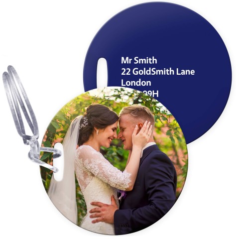 (10cm Circle) Navy Blue with Clear Loop Fastening (Personalised with Text) with Small Black Storage Pouch