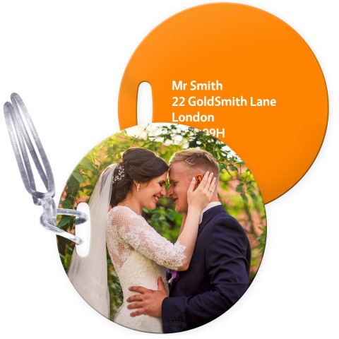 (10cm Circle) - Orange with Clear Loop Fastening (Personalised with Text) with Small Black Storage Pouch