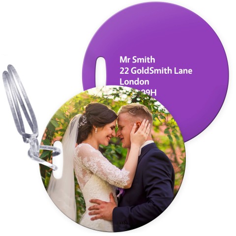 (10cm Circle) - Purple with Clear Loop Fastening (Personalised with Text) with Small Black Storage Pouch