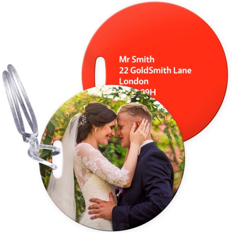 (10cm Circle) - Red with Clear Loop Fastening (Personalised with Text)