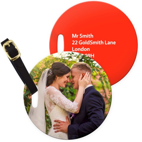 (10cm Circle) - Red with Leather Strap (Personalised with Text) with Small Black Storage Pouch