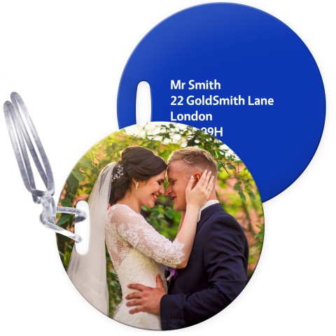(10cm Circle) - Royal Blue with Clear Loop Fastening (Personalised with Text) with Small Black Storage Pouch