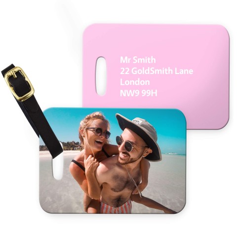 (10cm x 7cm) - Baby Pink with Leather Strap (Personalised with Text) with Small Black Storage Pouch