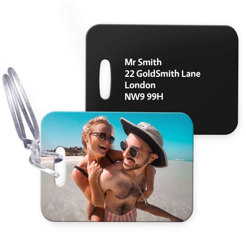 (10cm x 7cm) - Black with Clear Loop Fastening (Personalised with Text)