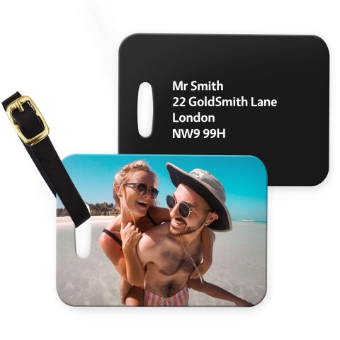 (10cm x 7cm) - Black with Leather Strap (Personalised with Text)