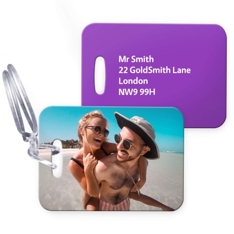(10cm x 7cm) - Purple with Clear Loop Fastening (Personalised with Text)