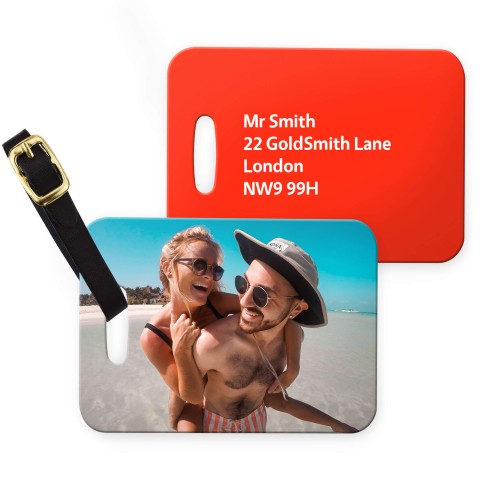 (10cm x 7cm) - Red with Leather Strap (Personalised with Text) with Small Black Storage Pouch