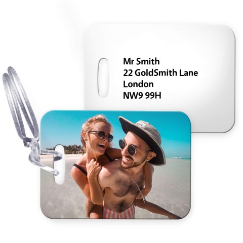 (10cm x 7cm) - White with Clear Loop Fastening (Personalised with Text) with Small Black Storage Pouch
