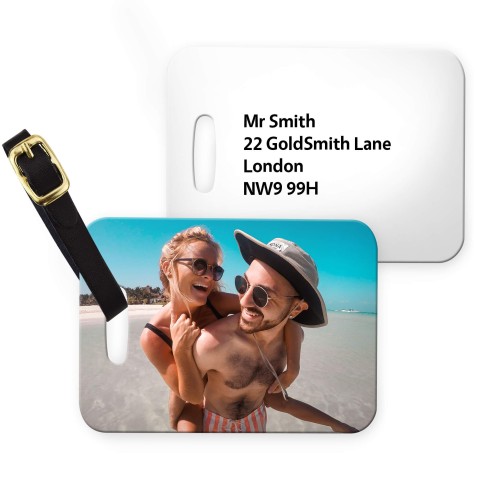 (10cm x 7cm) - White with Leather Strap (Personalised with Text)