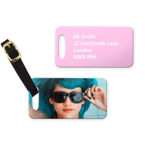 (9cm x 4.5cm) - Baby Pink with Leather Strap (Personalised with Text) with Small Black Storage Pouch
