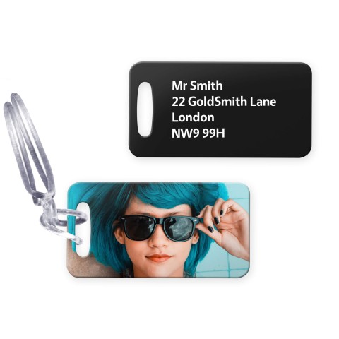 (9cm x 4.5cm) - Black with Clear Loop Fastening (Personalised with Text) with Small Black Storage Pouch