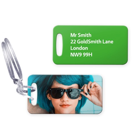 (9cm x 4.5cm) - Bright Green with Clear Loop Fastening (Personalised with Text)